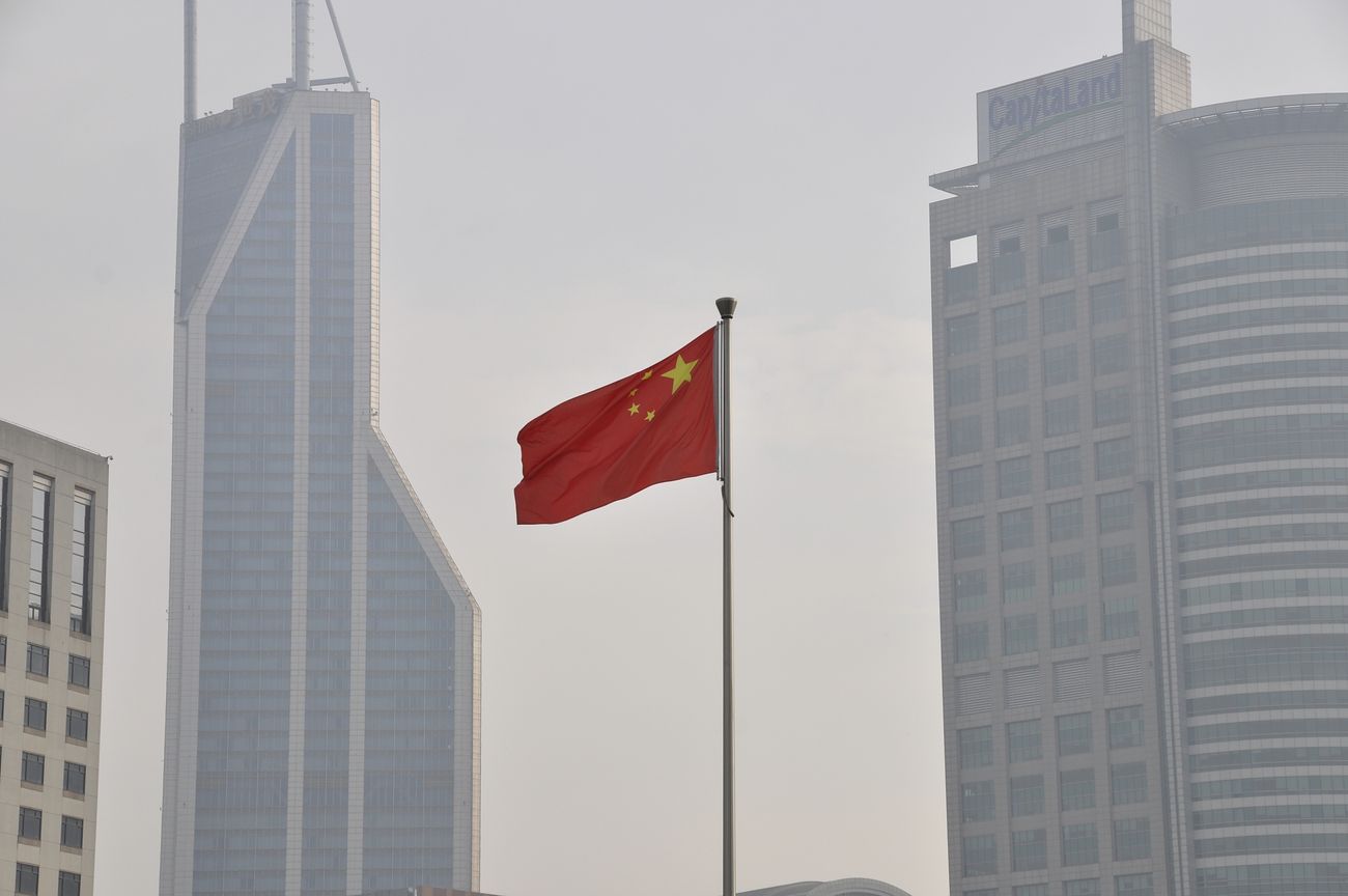 China flag in city
